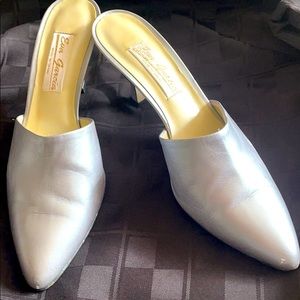 Size 8 1/2 Silver Leather Mules.